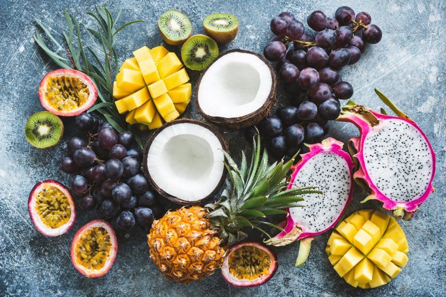 Assortment of exotic tropical fruits