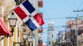 Street in the Dominican Republic where you can see a hanging flag