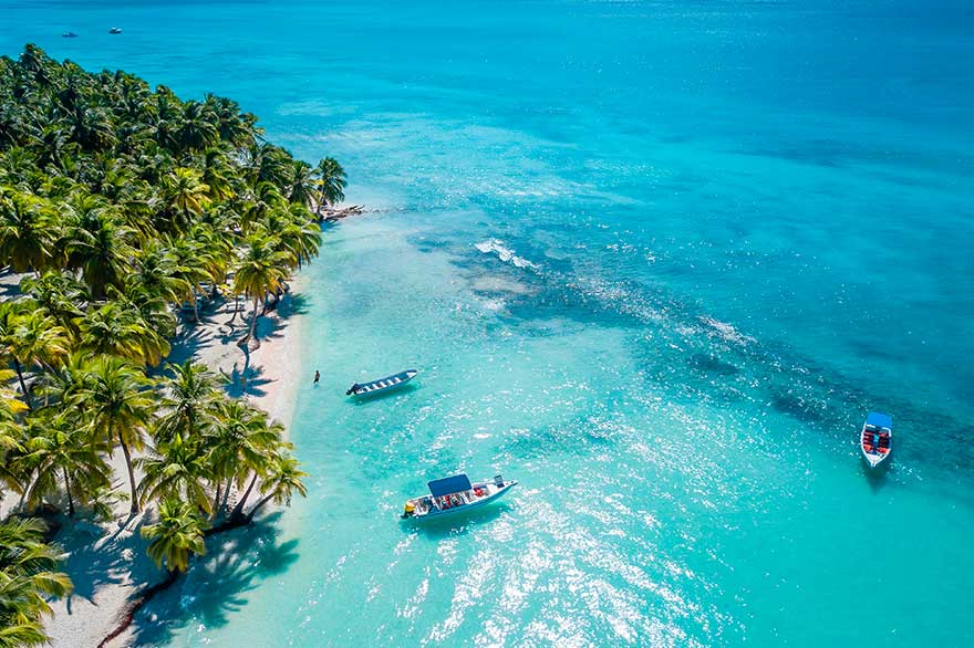 Saona Island: aerial view of the crystal clear waters of its beaches – Dominican Republic